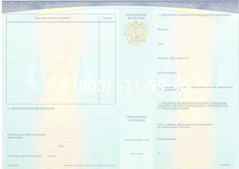 Купить Диплом о среднем образовании (Спецбланк) 2014-2024 года в Ногинске